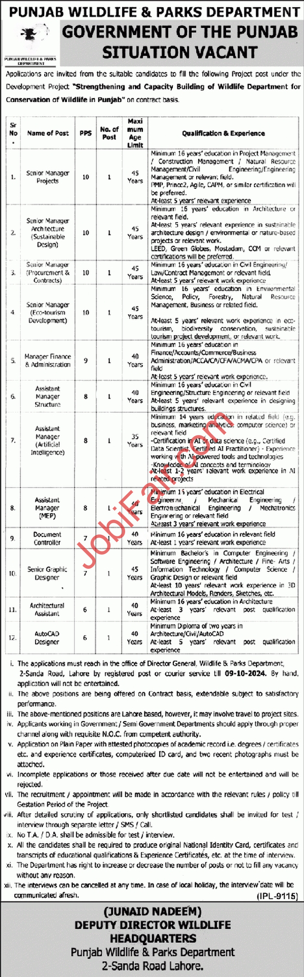 Punjab Wildlife and Agriculture Department Jobs 2024