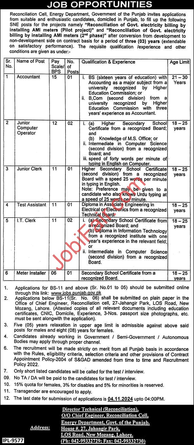 Punjab Energy Department Jobs 2024