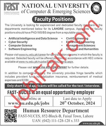 FAST University Faculty Jobs 2024