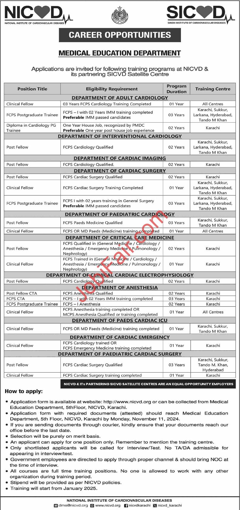 Medical Education Department NICVD Jobs 2024