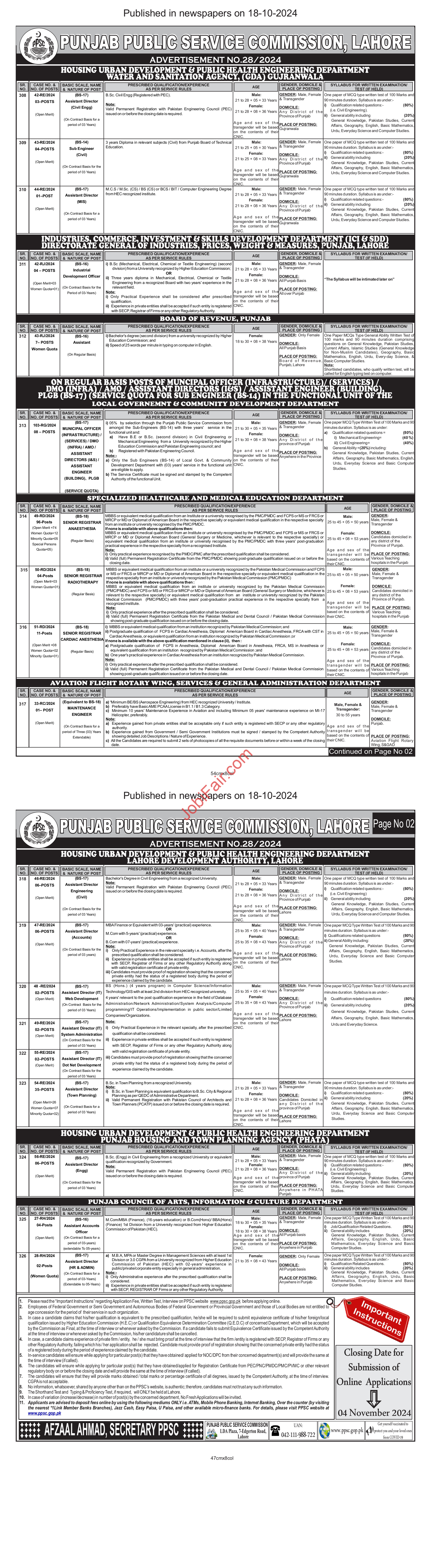 PPSC Jobs 2024 Advertisement No. 28