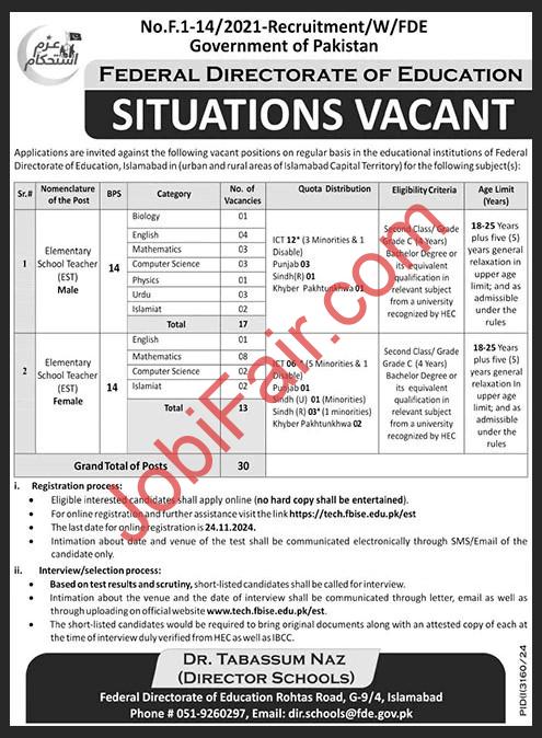 EST jobs in Federal Directorate of Education 2024